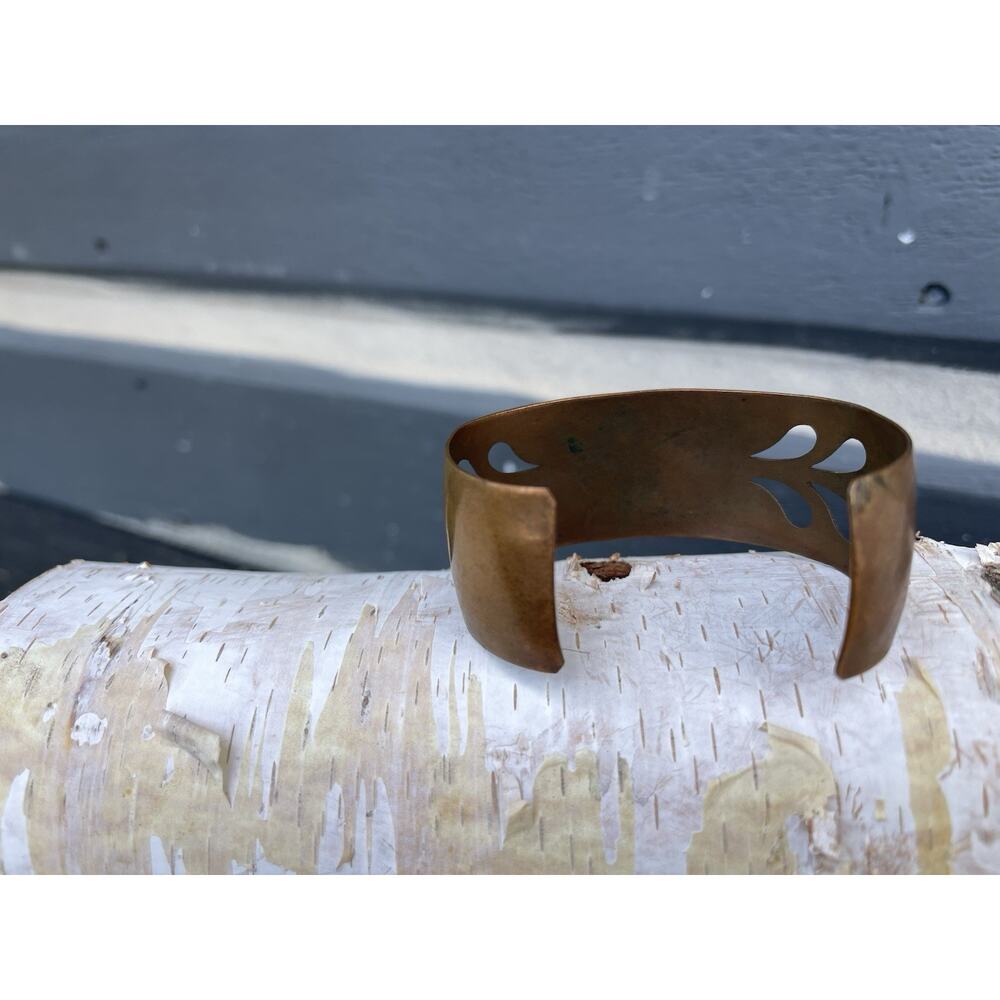 Vintage Copper Cutout Leaf Cuff Bracelet 1950s Mid Century Modern MCM Southwest - Picture 7 of 8